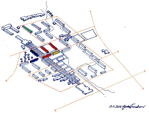 Ombygning til ungdomsboliger (blå), ombygning til ældreboliger (grøn), nedrivning (rød) og salg til ejerboliger (gul). Fra Skræppebladets ekstra-nr. december 2010 Ombygning til ungdomsboliger (blå), ombygning til ældreboliger (grøn), nedrivning (rød) og salg til ejerboliger (gul). Fra Skræppebladets ekstra-nr. december 2010