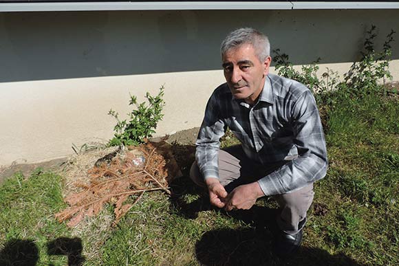 Mustafa Yildiz ved siden af andereden, som han passer godt på.