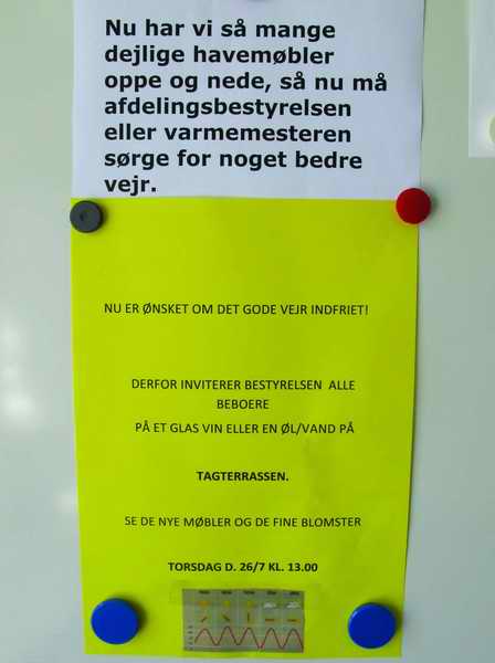Baenke haves godt vejr oenskes